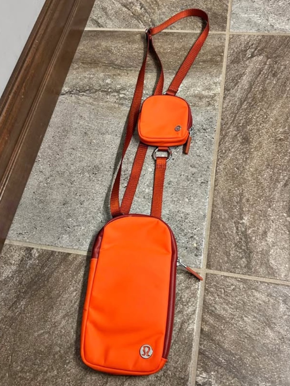Lululemon Dual Pouch Crossbody Bag Orange‎ OS Athleisure W Card Slots Like New!